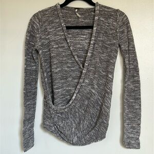 Free People Faux Wrap Marled Grey and White Pullover Sweater Cardigan